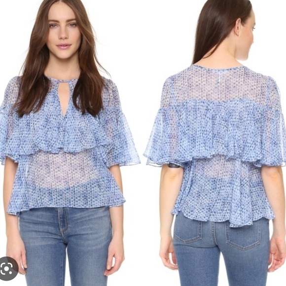 Rebecca Taylor Shibori Printed Silk Ruffle Blouse Size S - Picture 4 of 13